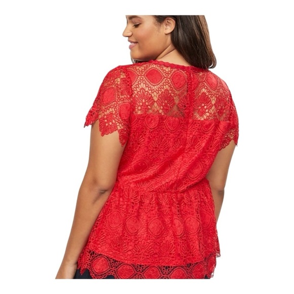 LANE BRYANT  Red Crocheted Lace Scalloped Peplum Blouse—SZ. 22 - Picture 2 of 9